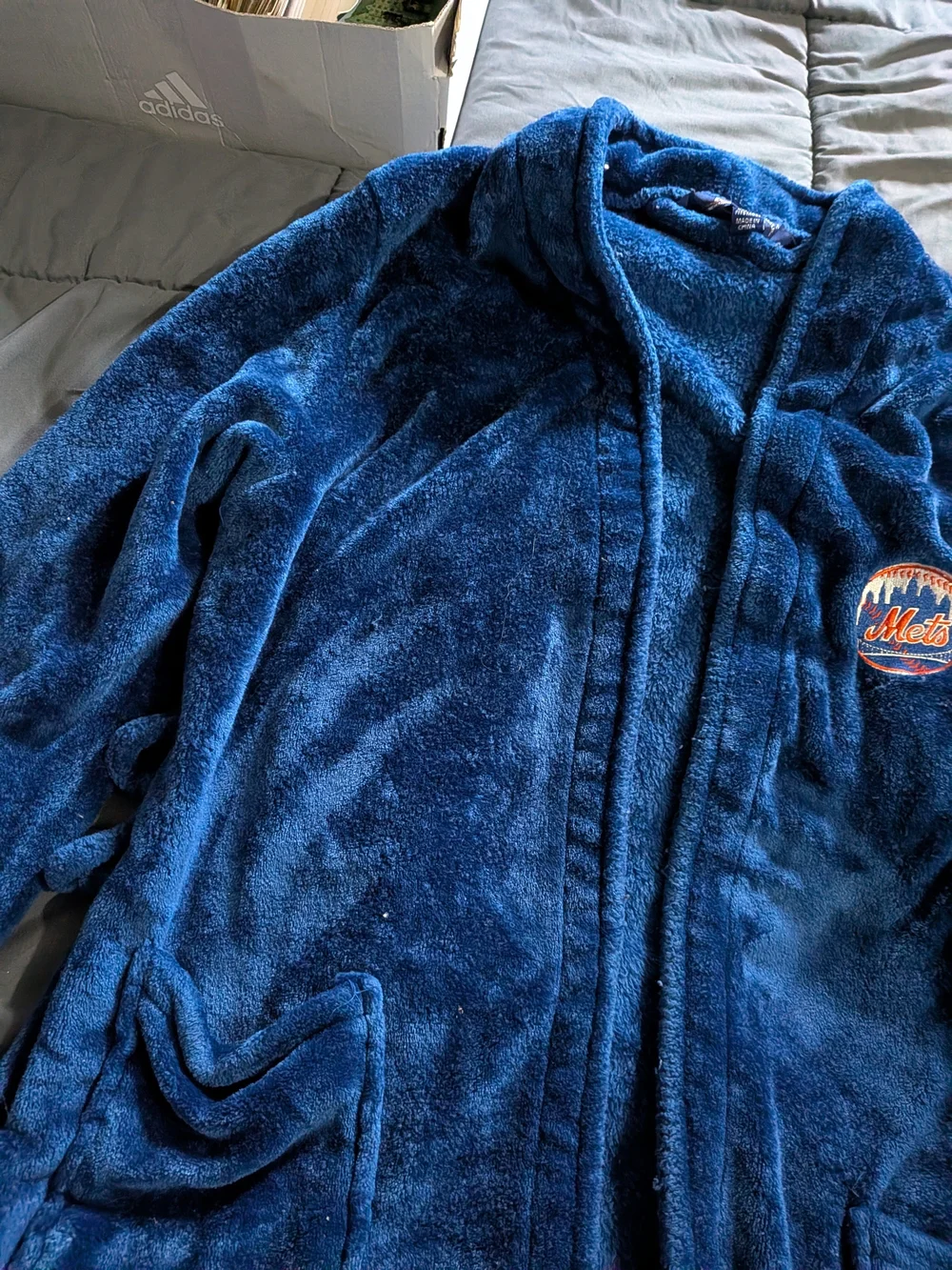 Adults Met  Plush Fleece Robe Jacket - Navy Blue